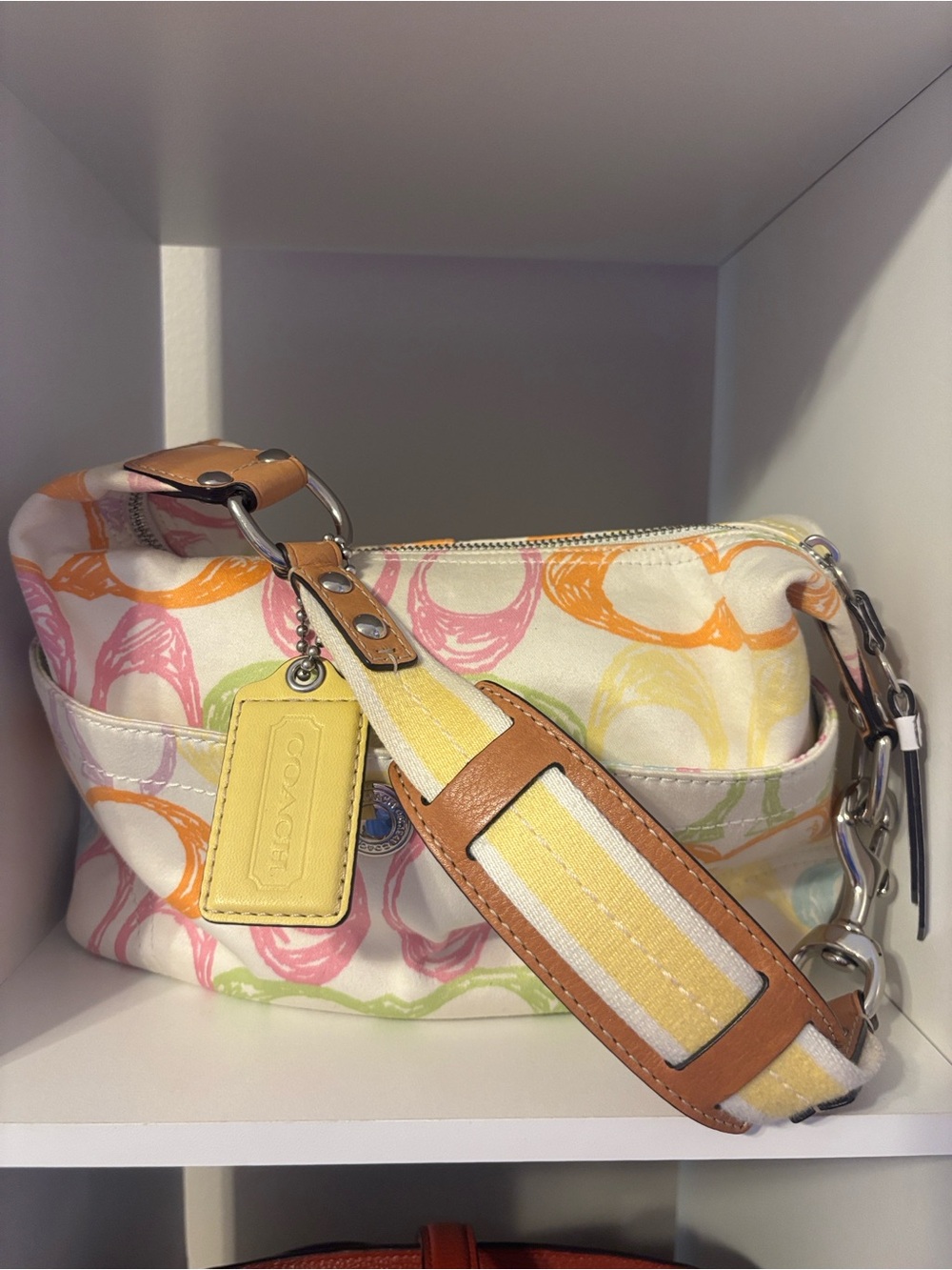 Coach Y2K Shoulder Bag Pastel Tan Leather Scribble Hamptons Hobo Purse - Picture 10 of 11